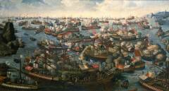Произошла битва при Лепанто, последнее в истории крупное и самое кровопролитное сражение галерных флотов
